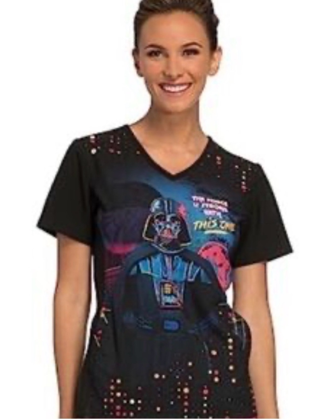 Star Wars Darth Vader Scrub Top Women's L- THE FORCE IS STRONG WITH THIS ONE